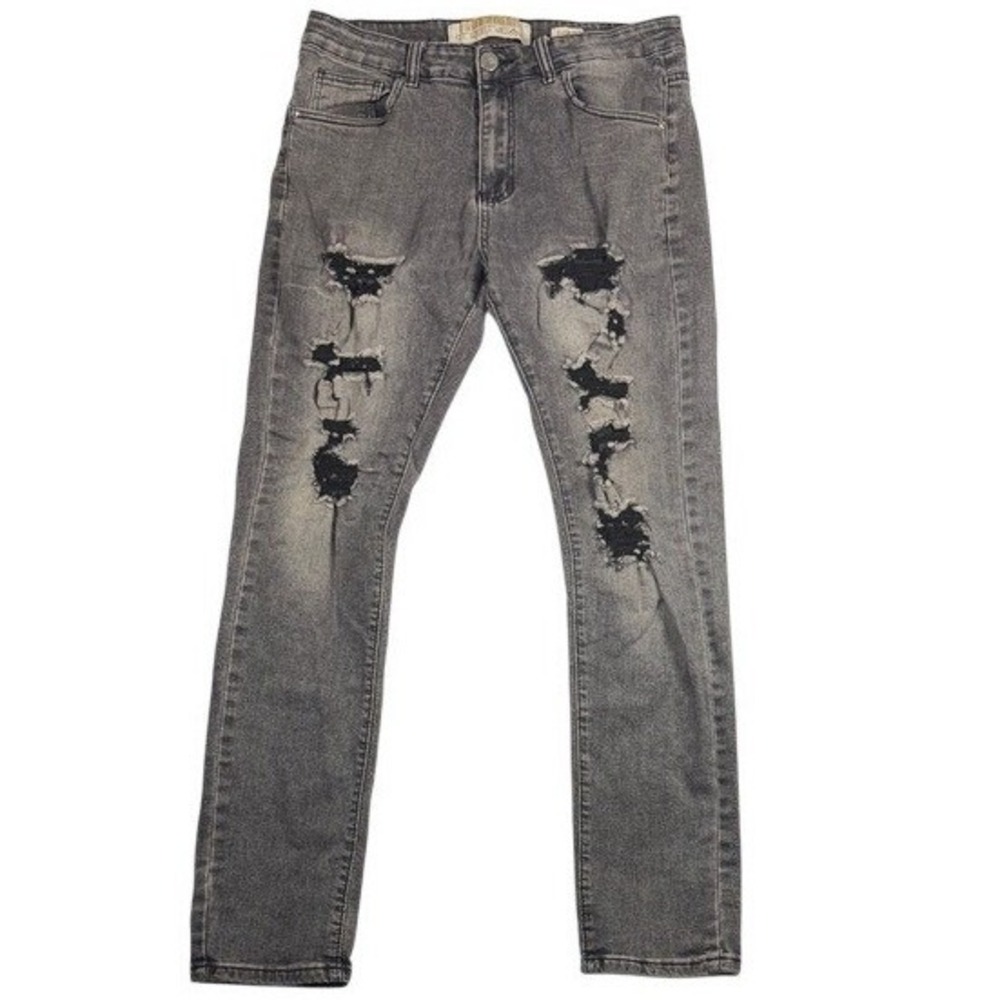 Street Jeans Mens 32x32 Skinny Fit Distressed Ripped Grey‎ Denim Stretch Pants
